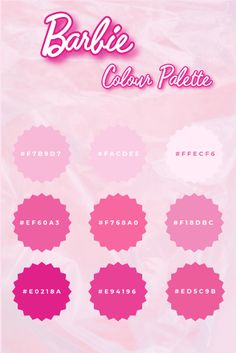 the label for barbie's color palette is shown in pink and white, with different colors