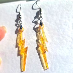 These Are A Super Fun Set Of Acrylic Lighting Bolt Earrings That I Made In An Acrylic Class In 2016. These Are The Last Pair! They Are Pretty Special To Me. These Beauties Have Little Stars On The Lightening Bolts. Making Them Extra Cool. These Are Close To 2" In Length And Super Lightweight. These Have Sterling Silver Hypoallergenic Ear Hooks. Please Ask Questions And Make An Offer. I Can't Say Yes If You Don't Ask! Lighting Bolt Earrings, Acrylic Lighting, Gold Lighting, Bolt Earrings, Cool Earrings, Lighting Bolt, Blue Costumes, Romantic Earrings, Knot Stud Earrings