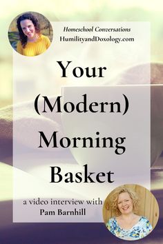 a woman with her laptop and the words your modern morning basket