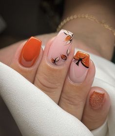 Cute Fall Nails Acrylic Pumpkin, Short Fall Leaves Nails, Cute Fall Nails 2023, Fall Pumpkin Nails 2023, Punkin Nail Art, Thanksgiving Nails Fall Short, Pumpkin Short Nails, October Nail Designs Fall Short