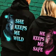 Gift For Wolf Lover Wolf He Keeps Me Safe She Keeps Me Wild Valentine Gift For Him For Her Valentine Hoodie Couple Hoodie Personalized Unisex Hoodie Hg Easy 30 day return policy Couples Sweatshirts Hoodie, His And Hers Hoodies, Valentine Hoodie, Valentine Gift For Him, Couples Clothes, Matching Hoodies For Couples, Hoodie Couple, Cute Couple Shirts, Wolf Hoodie