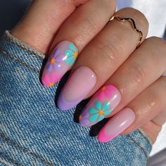 Flower French Tip, Pink Tip Nails, Nails Flowers, 2023 Nails, Alcohol Wipes, Summery Nails, Bright Nails, Pink Nail Designs, Flowers Blue