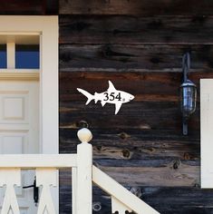 a door with a shark decal on it