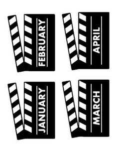 four black and white movie claps with the words january written on each one side