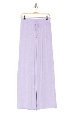 Keep comfy while you search for a new series to watch in these wide-leg pants cut from soft and stretchy fabric. Elastic/drawstring waist 73% rayon, 24% polyester, 3% spandex Machine wash, tumble dry Imported Casual Sleep Pants With Elastic Waistband, Purple Relaxed Fit Straight Bottoms, Casual Solid Color Sleep Pants, Solid Sleep Pants With Elastic Waistband, Solid Pants With Elastic Waistband For Sleep, Casual Sleep Pants With Pockets, Cotton Bottoms With Elastic Waistband For Sleep, Casual Relaxed Fit Sleep Pants, Casual Solid Bottoms For Pajama Party