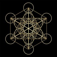 an intricate golden geometric design on black background