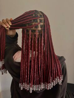 #braids #knotlessboxbraids #shorthairstyles #backtoschoolhairstyles #hair #hairstyles                                                                                   Braids | braids with beads | knotless braids | peek-a-boo braids | short braids | red braids | back to school hairstyles | short braids | beads | pink braids | hair inspo| box braids | burgundy. Red Short Knotless Braids, Box Braids Burgundy, Hairstyles Short Braids, Braids Back To School, Back To School Hairstyles Short, Braids Burgundy, Braids Back, Short Knotless Braids, Short Knotless