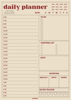 a printable daily planner is shown with the date and time for each item to be purchased