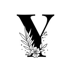 the letter v with flowers and leaves is black and white, but it appears to be in color