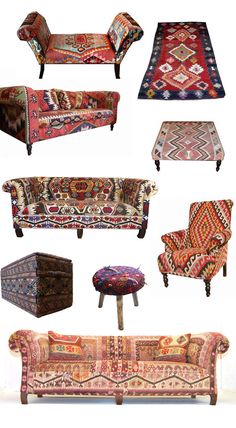 many different types of couches and ottomans