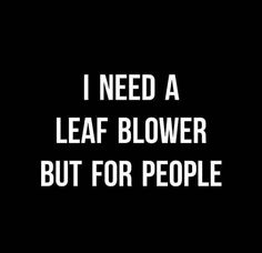 the words i need a leaf blower but for people are white on black background