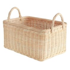 an empty wicker basket with handles