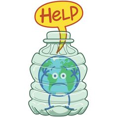 an image of a cartoon earth in a bottle with the word help written above it