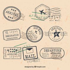 stamps with the names of different airlines and their destinations are shown in this illustration,