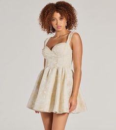 Conversations will light up the room when you enter wearing the Cassie corset party skater dress to banquets or garden parties! With a surplice sweetheart neckline and corset trim bodice, this dress will provide the perfect fit and shape while the hidden side pockets are perfect for holding your phone or lip gloss. The stretchy smocked back ensures comfort and movement, while the floral jacquard pattern with metallic threading adds a touch of luxury. Complete the look in platform heels and a clutch!Fit & FeaturesFloral jacquard pattern with metallic threadingWoven fabric lined with stretchy knitBack zipper and hook-eye closure﻿Wide shoulder straps, padded bra cupsHidden side pocketsSkater silhouetteRuns true to size Dress Satin Bridesmaid, Beach Wedding Guest Dress, Velvet Prom Dress, Bridal Bachelorette Party, Black Bridesmaids, Red Bridesmaid Dresses, Black Tie Gala, Black Bridesmaid Dresses, Green Prom Dress