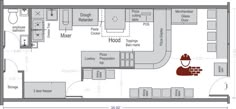 the floor plan for a kitchen with an oven, sink and countertop area is shown