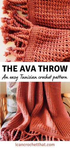 an easy crochet afghan pattern with text overlay that says the ava throw