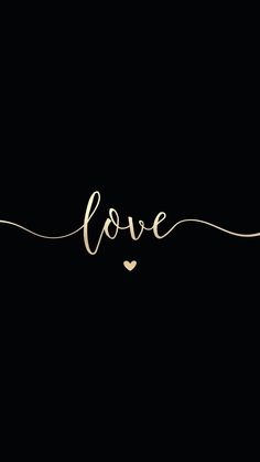 the word love written in gold ink on a black background with a heart shaped outline