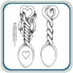 some kind of tattoo design with two hearts and an intertwined knot on the side