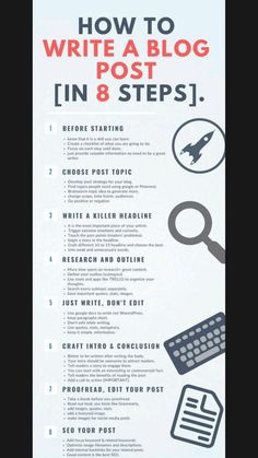 a poster with the words how to write a blog post in 8 steps on it