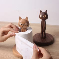 Whimsical Wooden Cat Toilet Paper Holder - New Arrives - FeelGift Vertical Paper Towel Holder, Paper Roll Holders, Fun Ornaments, Cat Toilet, Perforated Paper, Wooden Cat, Clay Art Projects, Wood Carving Art, Small Wood Projects