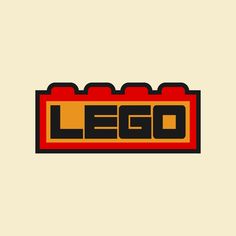 the lego logo is shown in red, yellow and black on a beige background with an orange border