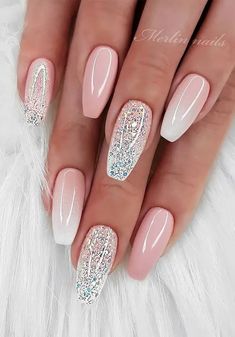 Pink Ombre Nails Coffin, Coffin French Manicure, Nail Designs Pink And White, White Ombre Nails Coffin, French Manicure Ombre, Pink And White Ombre Nails, Beach Wedding Nails, White Ombre Nails, Really Long Nails