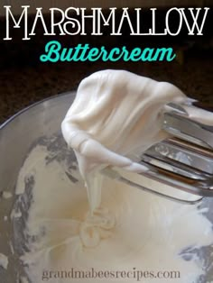 the cover of marshmallow buttercream frosting with a fork in it