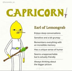 an image of a cartoon character with caption for capricorn and the meaning behind it