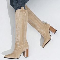 Questions? Leave A Comment Below! Mid Calf Dress, Botas Western, Dress Boot, Rose Shoes, Chunky High Heels, Trendy Shoes, Design Color, Winter Style, Western Boots