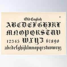 High-quality posters to hang in dorms, bedrooms or offices. Multiple sizes are available. Printed on 185gsm semi gloss poster paper. Additional sizes are available. Old English calligraphy fonts from Draughtsman's Alphabets by Hermann Esser (1845–1908). Old English Calligraphy, English Calligraphy Font, Old Style Font, Free Vintage Fonts, Old Fashioned Fonts, Calligraphy Poster, Traditional Calligraphy, English Calligraphy, Vintage Alphabet