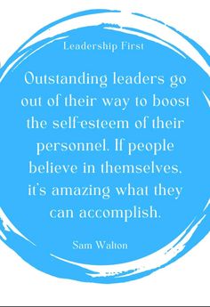 a blue circle with the quote,'outstanding leaders go out of their way to host the