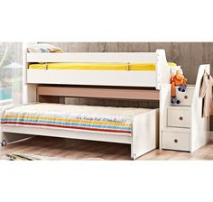 a child's bedroom with bunk beds and dressers