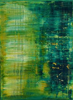 an abstract painting with green and yellow colors