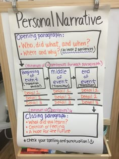 a sign with writing on it that says personal narrative and other things to do