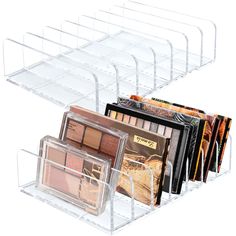 PRICES MAY VARY. 7-section:This handy little makeup organizer with 7 slots keeps your countertop clean and tidy,stores your preferred makeup vertically so they're organized and easy to find with seven separate compartments layered for easy access. Size:Size of the makeup pallet organizer is 6.69x4.92x1.69 inches/17x12.5x4.3cm,which is suitable for various cosmetic shapes such as blush tray,eyebrow repair bag,powder box. Easy to use and store:This practical eyeshadow palette organizer is made for Eyeshadow Organizer, Eyeshadow Palette Storage, Clear Acrylic Makeup Organizer, Palette Organizer, Makeup Pallets, Palette Makeup, Cosmetic Display, Acrylic Organizer, Makeup Organizer