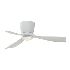 a white ceiling fan with two blades on the top and one light on the bottom