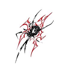 a drawing of a spider with red and black lines on it's back side