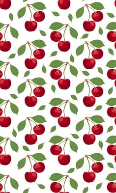 seamless pattern with cherries and green leaves on white background stock photo, royalty