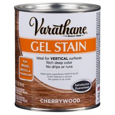 a can of varathane gel stain with wood and metal paint in it