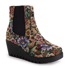 MUK LUKS Women's Vermont Essex Wedge Booties - Black Floral, 9 Cold Weather Boots Women, Muk Luks Boots, Winter Wedges, Cold Weather Boots, Weather Boots, Wedge Ankle Boots, Shoes Heels Wedges, Womens Wedges, Boots Women