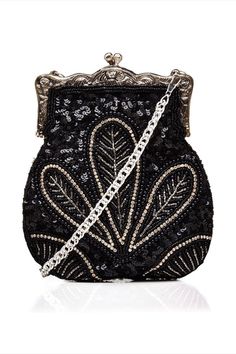 Inspired by the flapper style, this 1920s Vintage Hand Beaded Purse in Black is covered in pearls, sequins and beads Luxury Vintage Evening Bag, Luxury Vintage Black Evening Bag, Luxury Vintage Beaded Evening Bag, Vintage Handbags 1920s, Embellished Purses, Vintage Inspired Art, Cheap Purses, 1920s Vintage, Cream Wedding