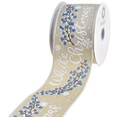 a ribbon with blue flowers and words on it