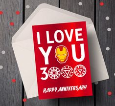 Marvel Avengers Anniversary Card, End Game Iron Man Anniversary Card, I Love You 3000 Card, Iron Man Valentine's Day Card https://etsy.me/2LbaKeb  #iloveyou3000 #loveyou3000 #ironmancard #anniversarycard #ironmananniversary #ironman #endgame #marvel #valentinesday Avengers Birthday Card, Marvel Diy, Iron Man Birthday, Anniversary Cards For Him, Man Card, Avengers Pictures, Marvel Cards, Marvel Gifts, End Game