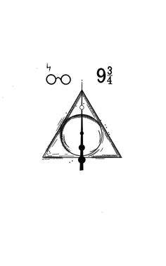 the deathly hall symbol is drawn in black ink on a white paper with an eyeball