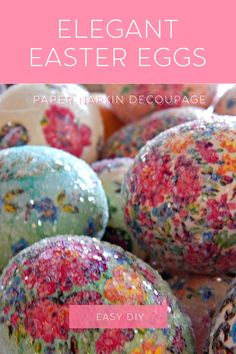 easter eggs with colorful sprinkles and text overlay that says elegant easter eggs