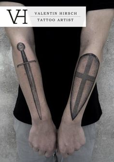 Shield Tattoo, Knight Tattoo, Good Knight, Armor Tattoo, Faith Tattoo, Healing Tattoo, Cool Tattoos For Guys, Dagger Tattoo, Armband Tattoo