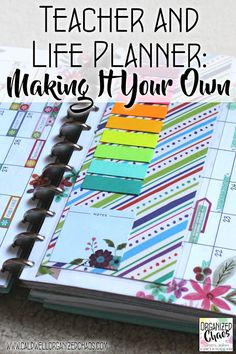 an open planner book with the title teacher and life planner making it your own on top