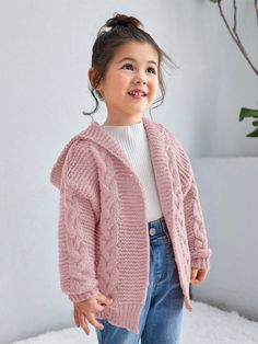 Pink Casual Collar Long Sleeve Knitwear Plain  Embellished Slight Stretch  Young Girls Clothing Knitted Hooded Sweater Coat For Spring, Hooded Knitted Sweater Coat For Spring, Hooded Soft Knit Cardigan, Cute Pink Hooded Jacket For Fall, Cute Hooded Fall Sweater, Trendy Knitted Hooded Cardigan, Trendy Hooded Knitted Cardigan, Hooded Knit Cardigan For Spring, Spring Hooded Knit Cardigan