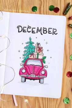 a christmas card with a car carrying presents